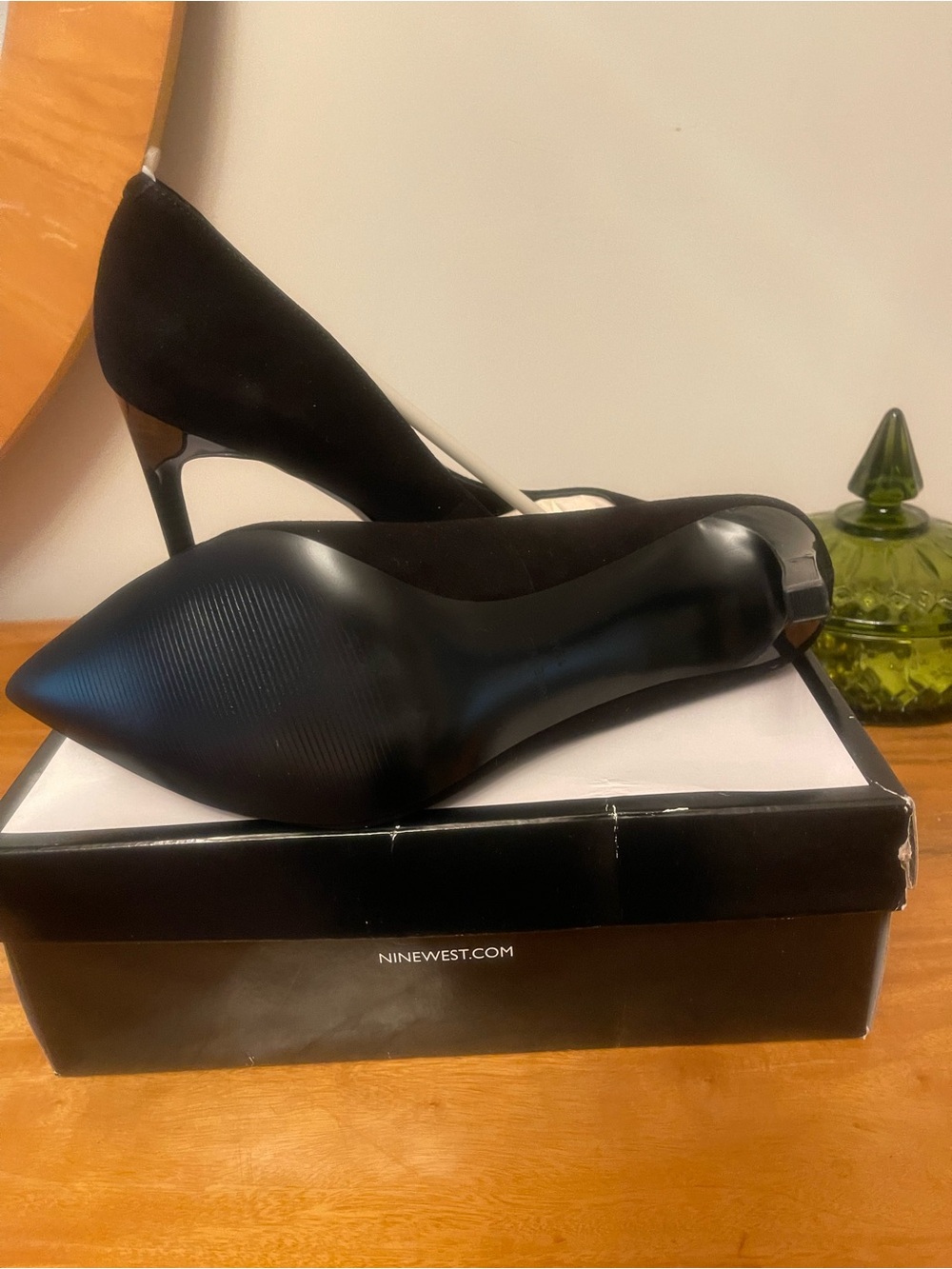 Nine West Black Suede-Look Pointed Toe Pumps - Picture 2 of 4